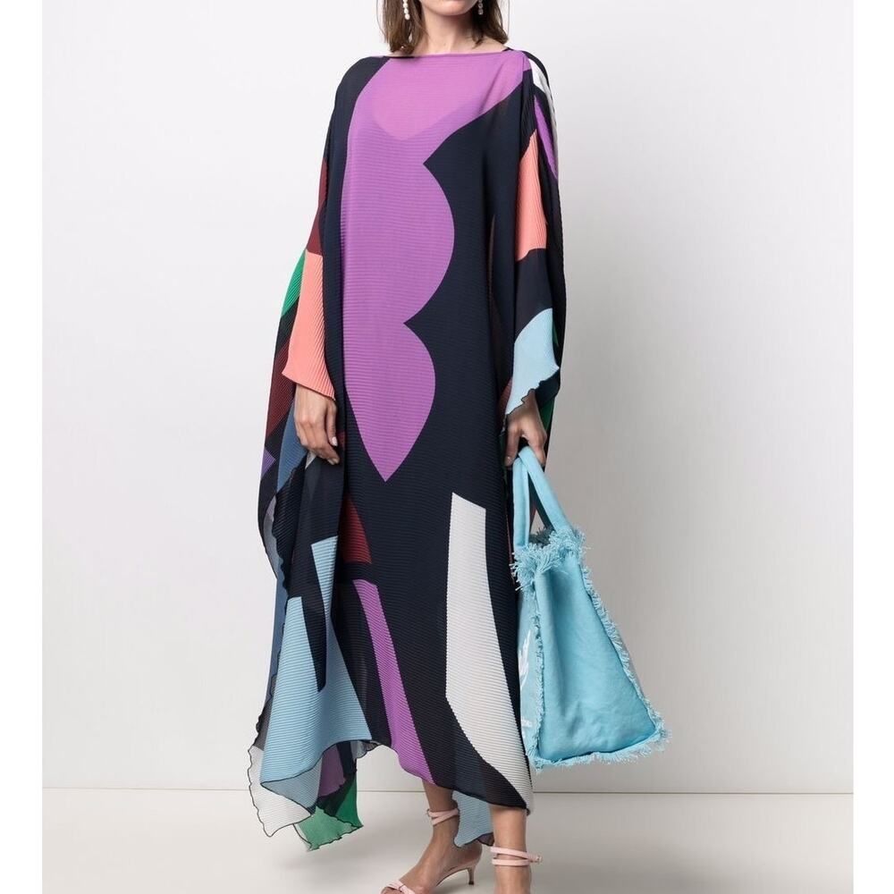 Essentiel Antwerp OS Zissa Draped Kaftan Maxi Dress Overlay Colorblock Pleated